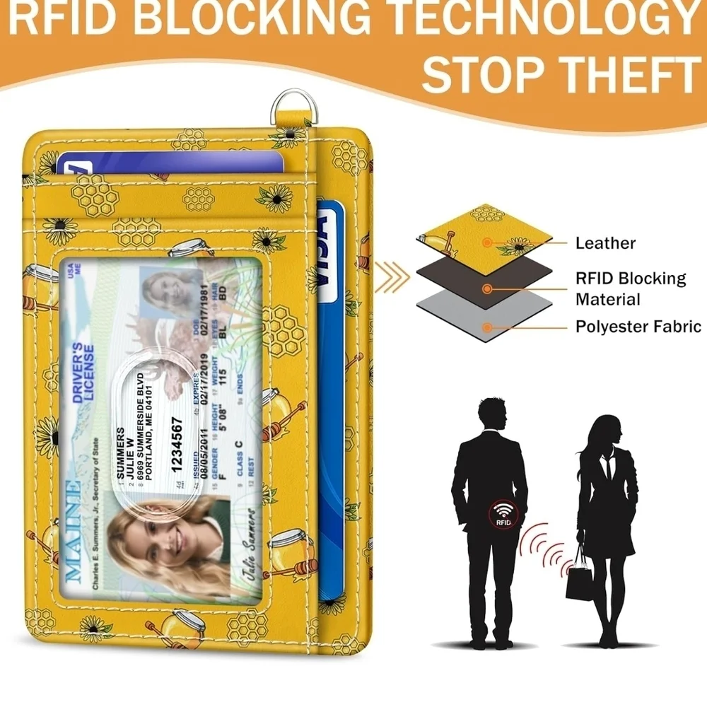 Bright Yellow Phone Wallet with Bee Design and Card Slots